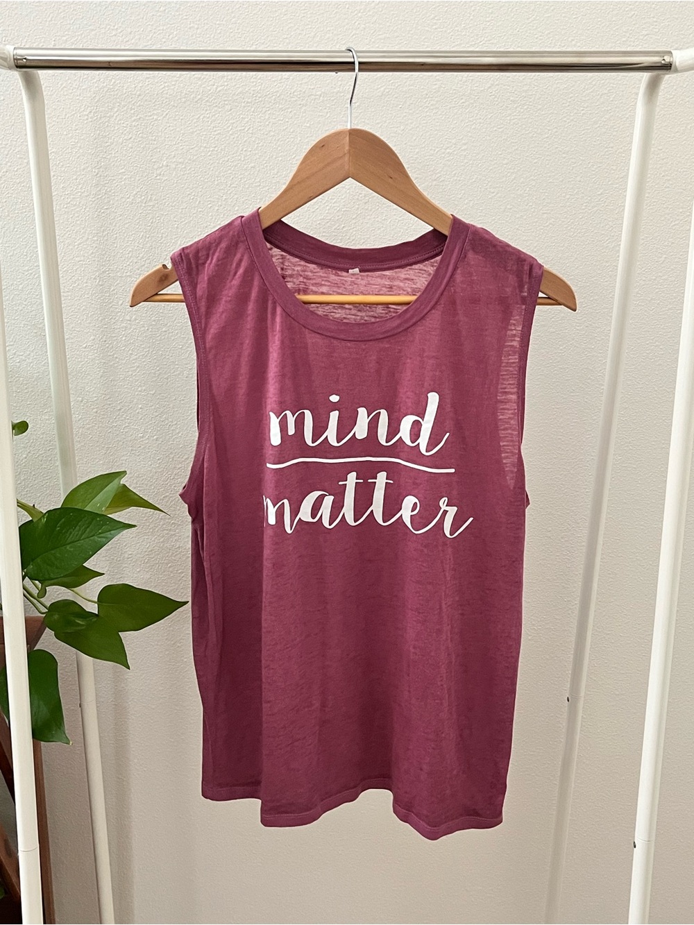 Fifth Sun Muscle Tank Top in Mauve with White Script